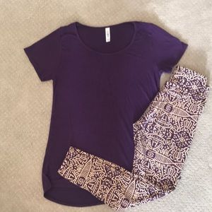 Lularoe Two Piece Set, Purple Tee and Tights Small